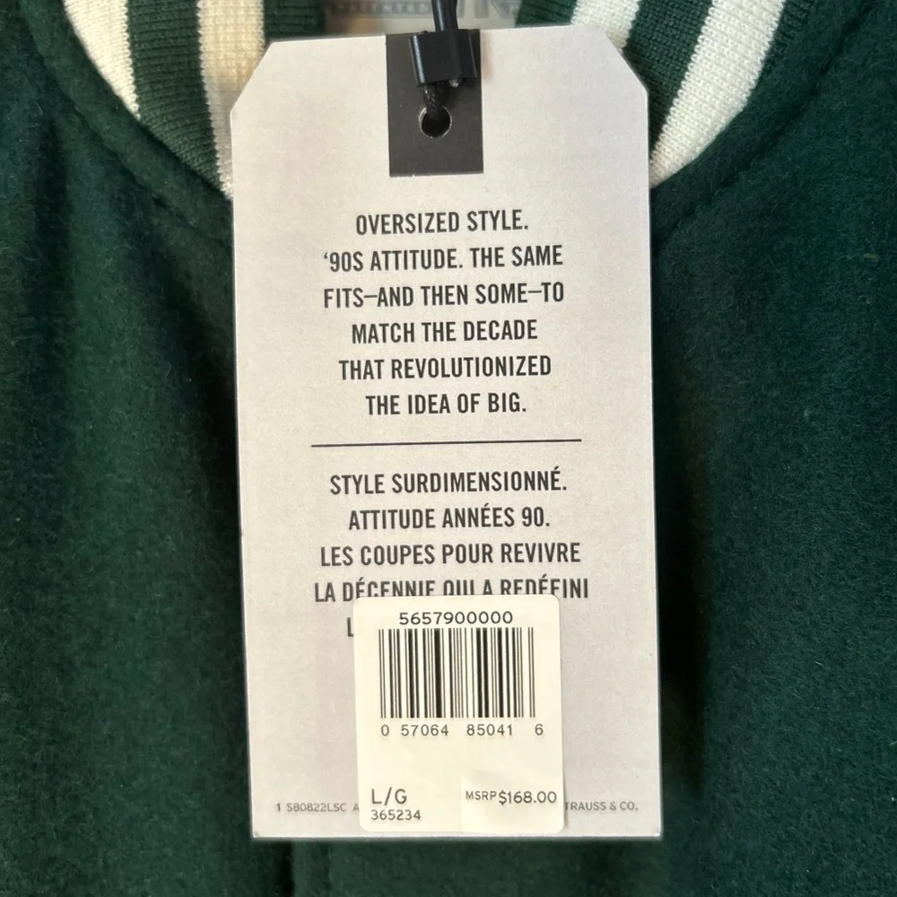 MEN’S LEVI’S SILVERTAB BAGGY BOMBER JACKET GREEN AND WHITE - Picture 9 of 12